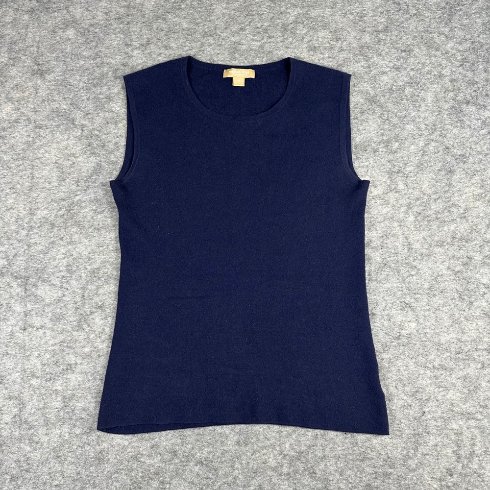 Michael Kors Collection Knit Top Womens M Navy Blue Sleeveless Crew Neck